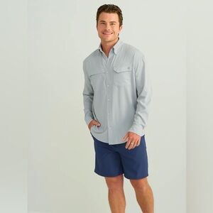 HUK Large Tide Point Woven Lite Blue Long Sleeve Shirt Button Down Performance